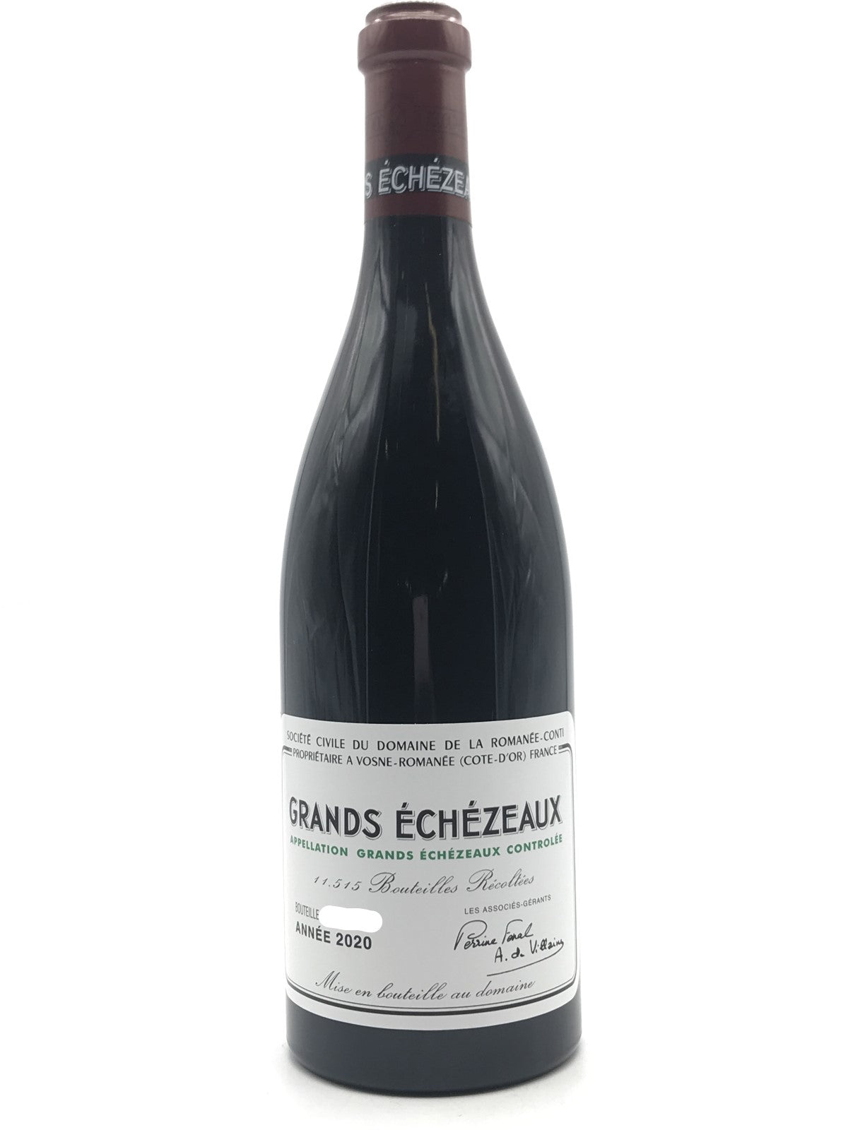 GRANDS ÉCHEZEAUX 2020 750ml 空き瓶 コルク無し GRANDS ÉCHEZEAUX 2020 750ml 空き瓶 コルク無し