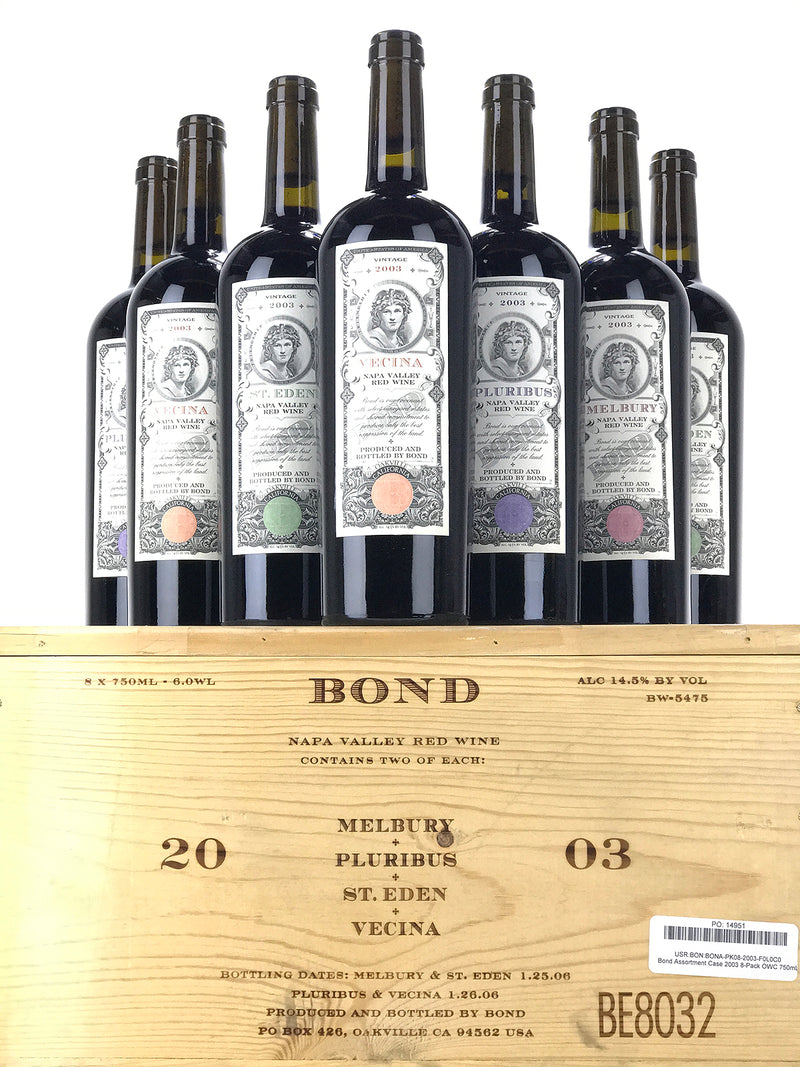 2003 BOND, Terroir Portfolio, Napa Valley, Case of 8 Btls [2 btl ea: Melbury, Quella, St. Eden, Vecina]